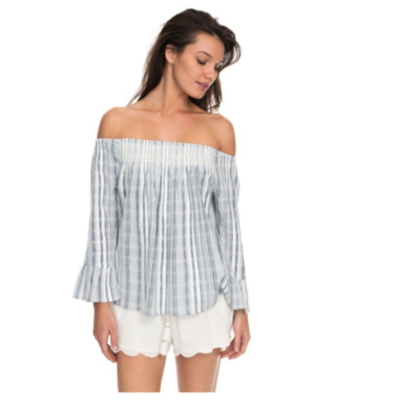Roxy Tops - Roxy Moon Sapphire Stripe Off The Shoulder Top Med